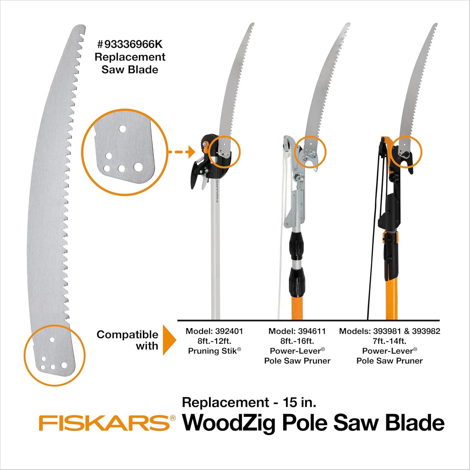 imageFiskars 15Inch Replacement Saw Blade for Pruning HighSpeed Steel WoodZig Blade for Lightweight Extendable Tree Pruner Fits Fiskars pruner models 6391 9388 9390 7889 7831 and 839115 in Silver