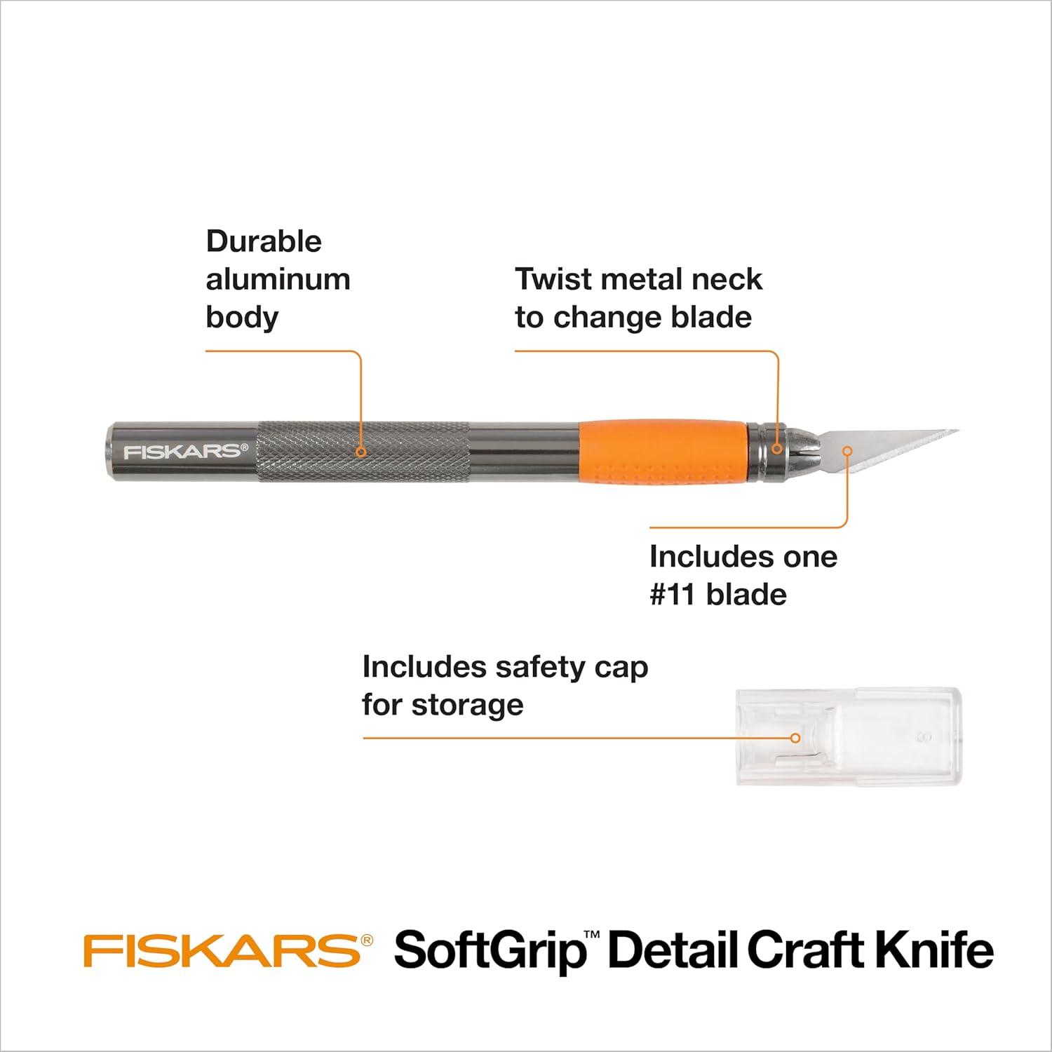 imageFiskars 1651101001 Easy Change Detail Craft Knife No 11 blade OrangeWhite8 in Exacto Knife