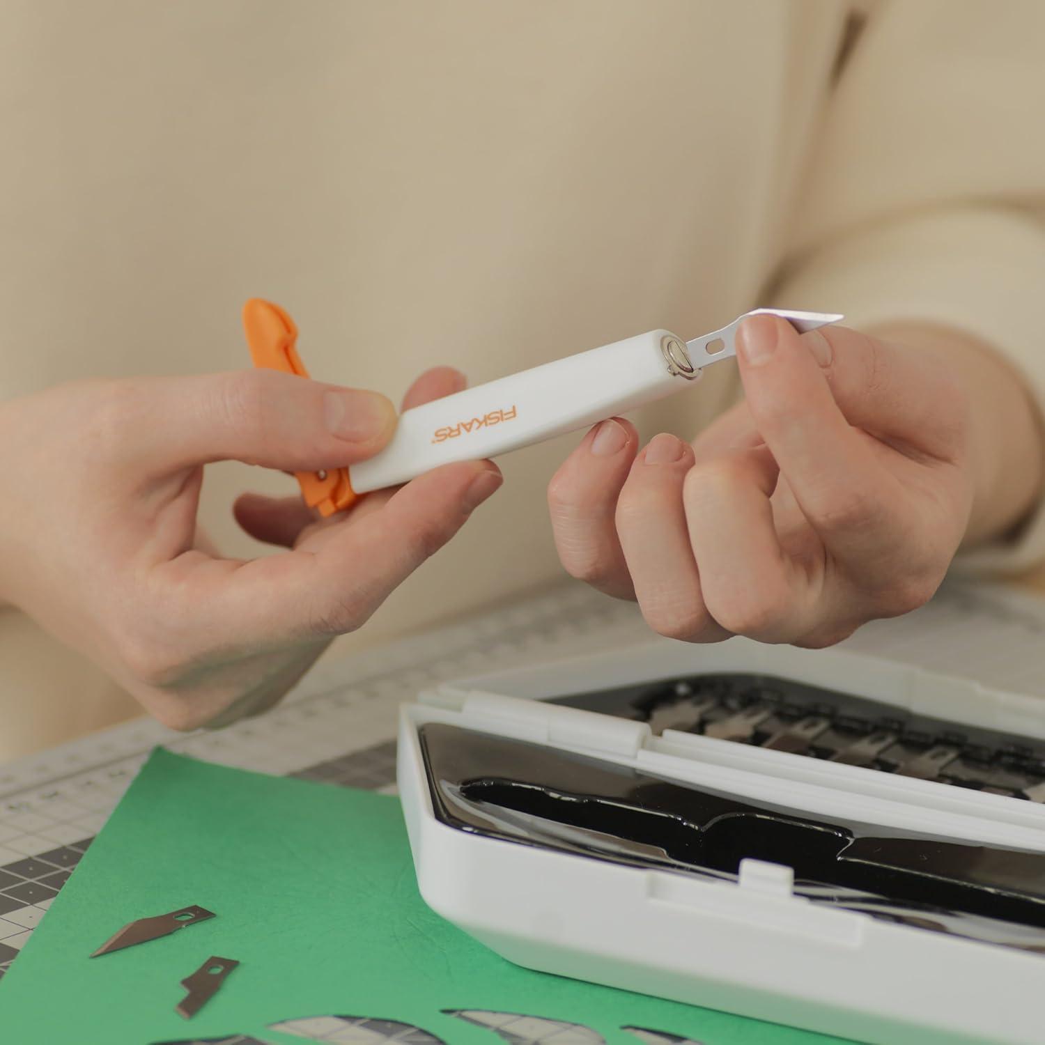 imageFiskars 1651101001 Easy Change Detail Craft Knife No 11 blade OrangeWhiteCutting  Carving Set