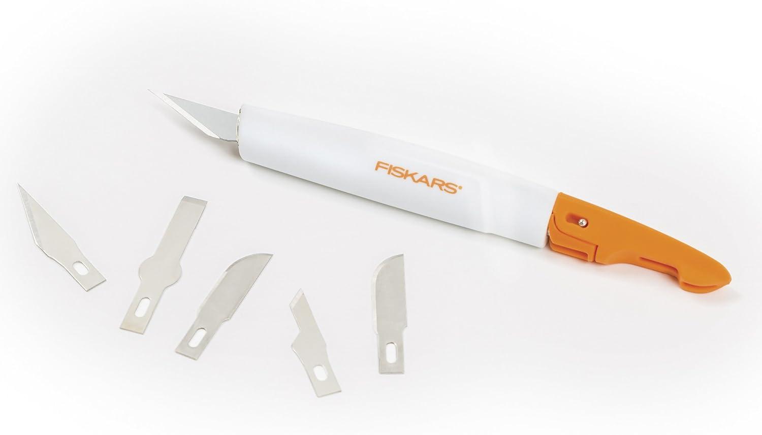 imageFiskars 1651101001 Easy Change Detail Craft Knife No 11 blade OrangeWhiteCutting  Carving Set