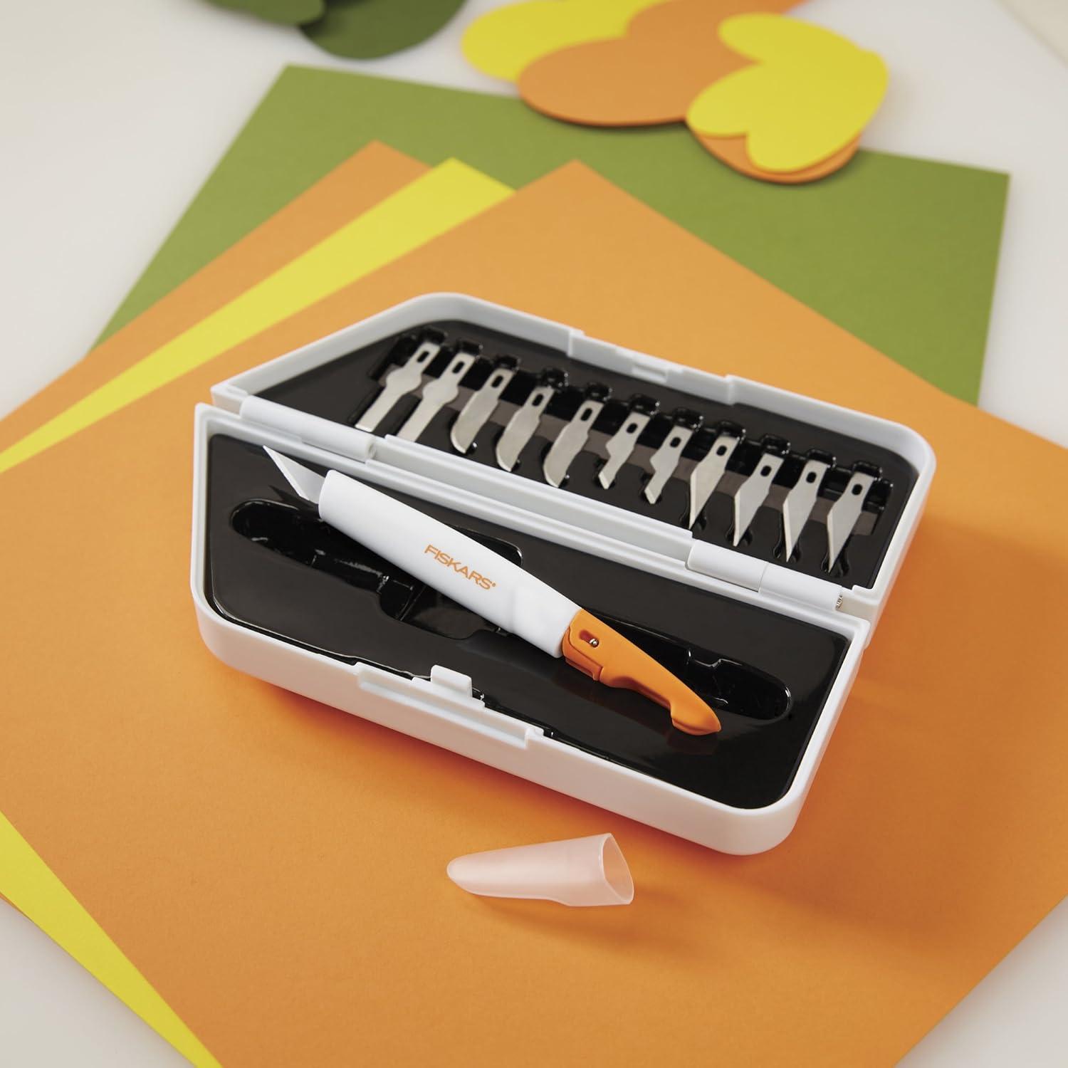 imageFiskars 1651101001 Easy Change Detail Craft Knife No 11 blade OrangeWhiteCutting  Carving Set