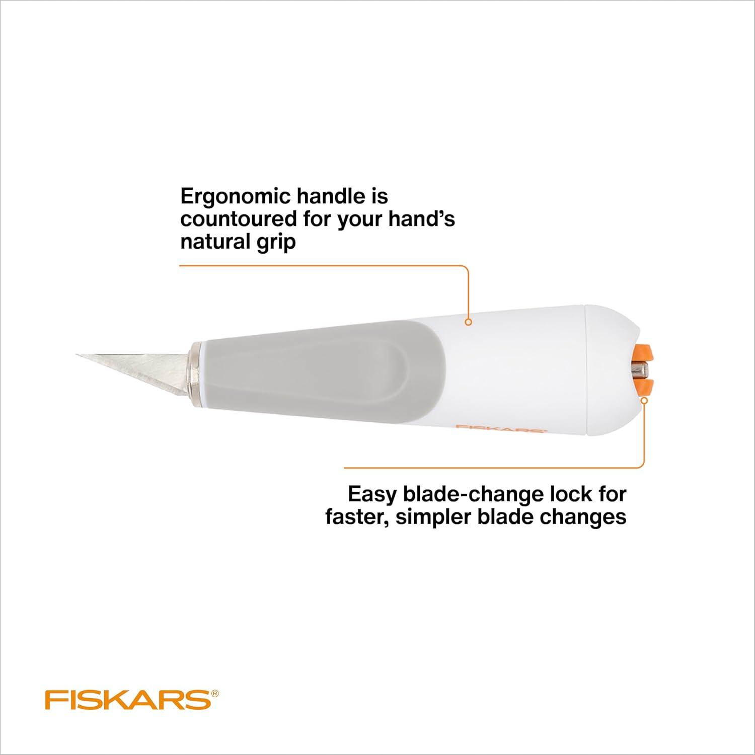 imageFiskars 1651101001 Easy Change Detail Craft Knife No 11 blade OrangeWhiteEasy Change Knife  2 Blade