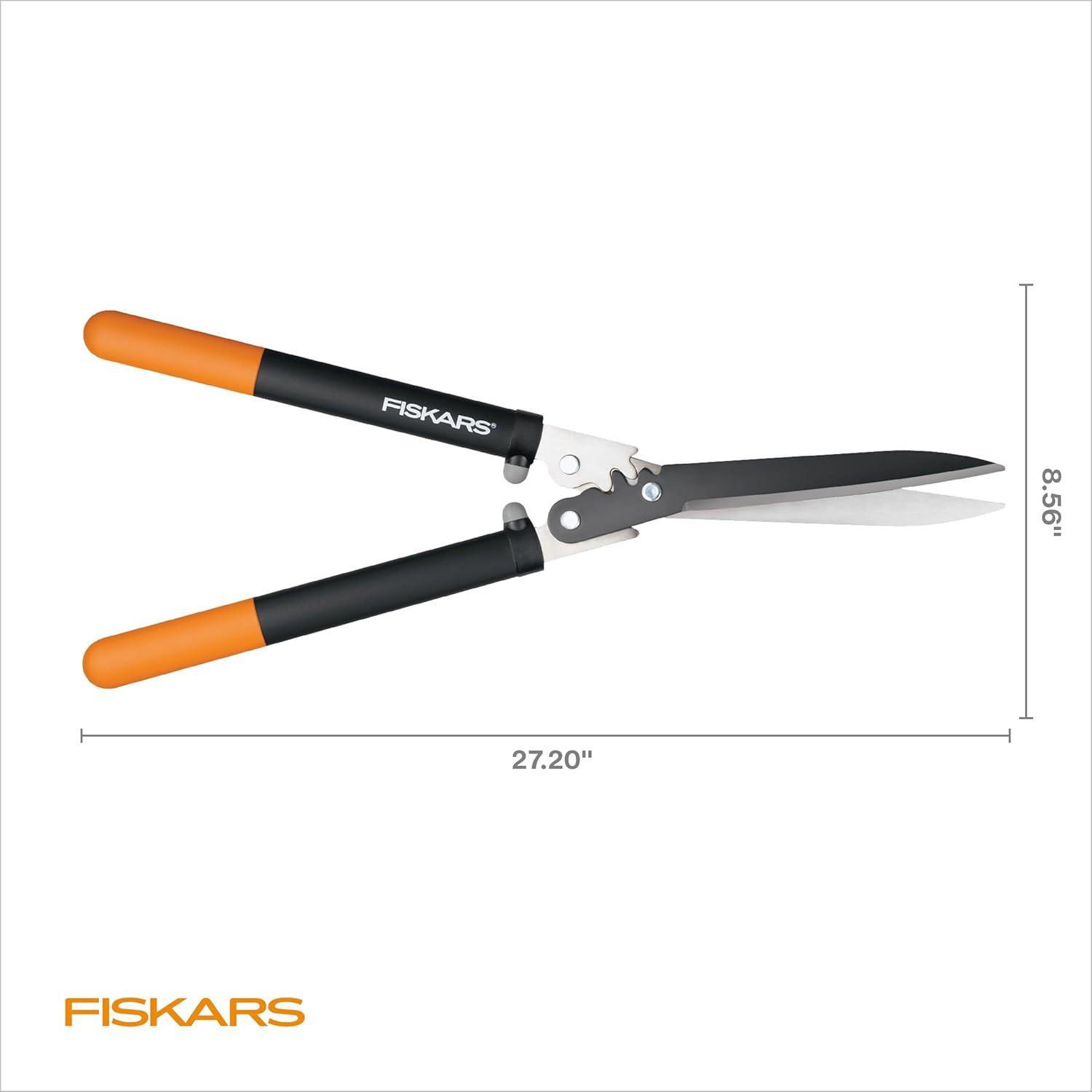 imageFiskars 23Inch Hedge Shears Bush Trimmer with PowerGear2 Technology that Multiplies Power for Less Effort SoftGrip Handles with ShockAbsorbing BumpersPowerGear 23 in