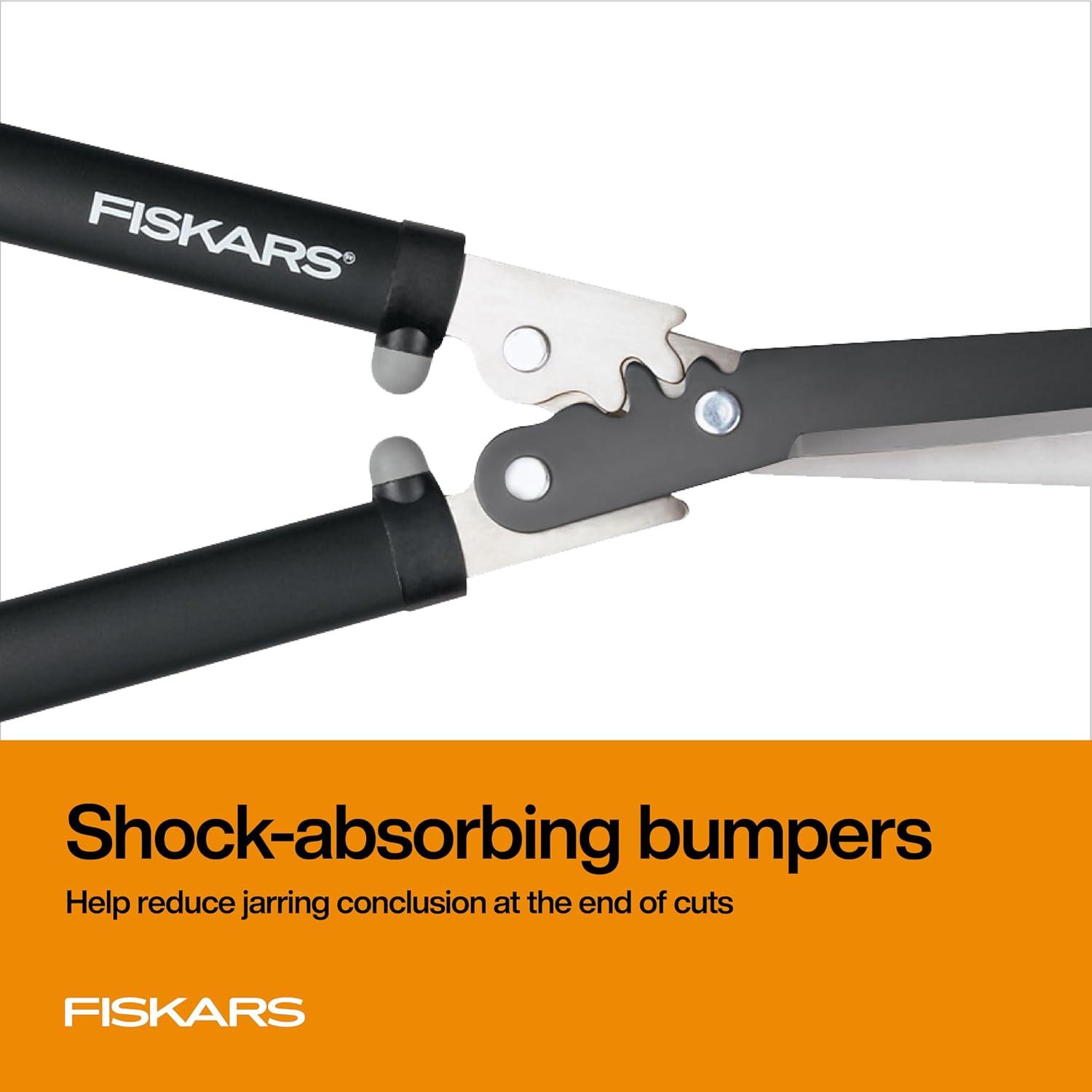 imageFiskars 23Inch Hedge Shears Bush Trimmer with PowerGear2 Technology that Multiplies Power for Less Effort SoftGrip Handles with ShockAbsorbing BumpersPowerGear 23 in