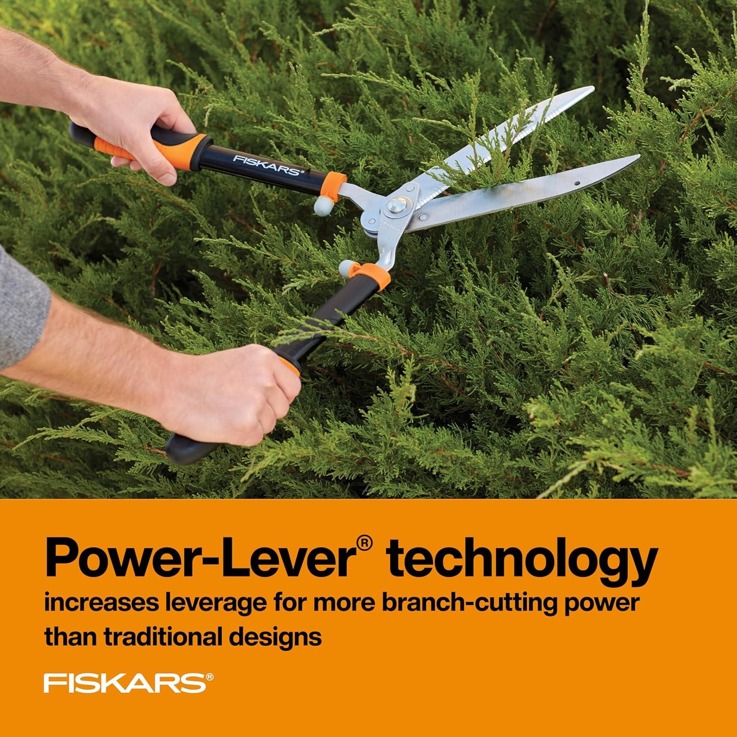 imageFiskars 23Inch PowerLever Hedge Shears SelfSharpening PrecisionGround Steel Blades For TrimmingShaping Hedges and Shrubs in Your Garden Lawn and Yard Tools BlackOrange
