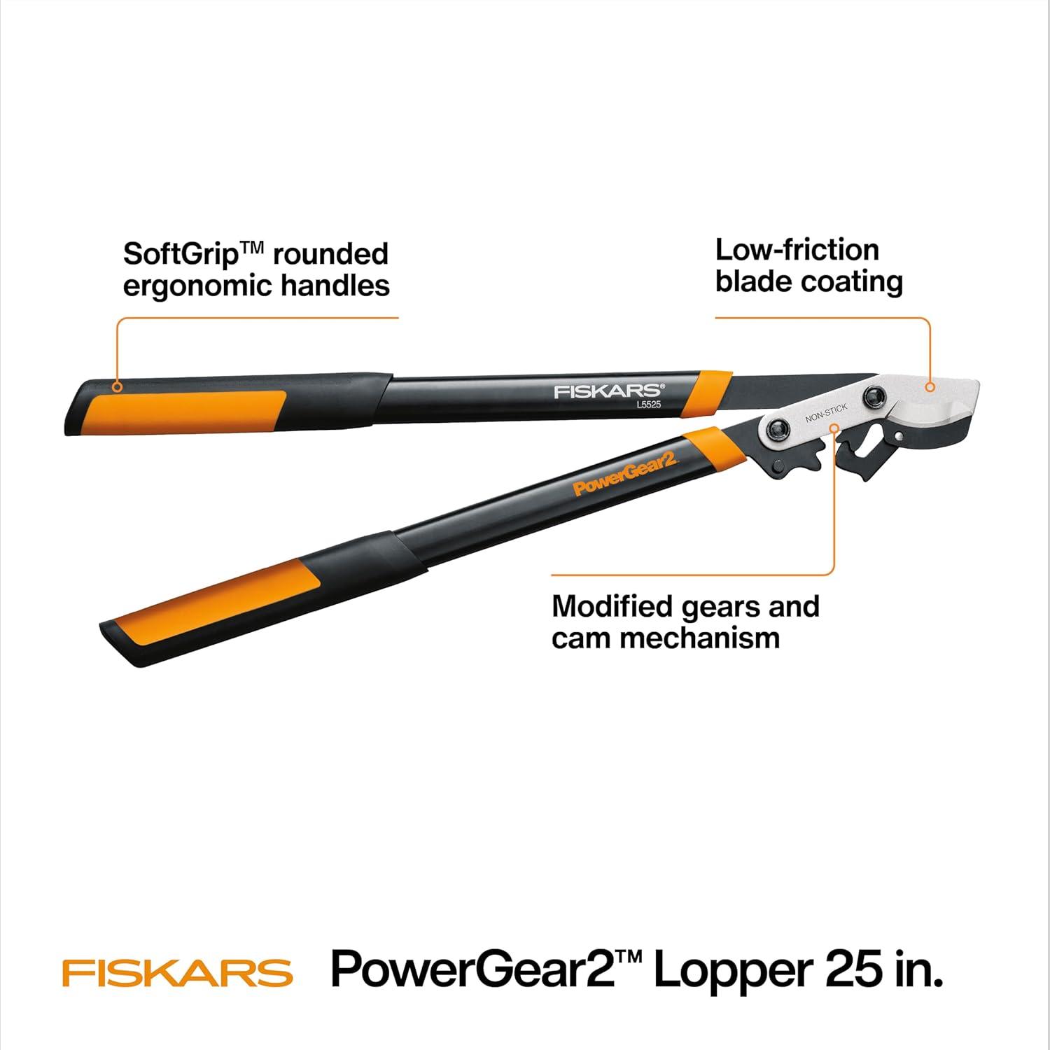 imageFiskars 32Inch Loppers for Tree Trimming Heavy Duty LowFriction Sharp Steel Blade Branch Cutter up to 2Inch Diameter Cut Capacity PowerGear2 Technology that Multiplies Power for Less Effort25 in