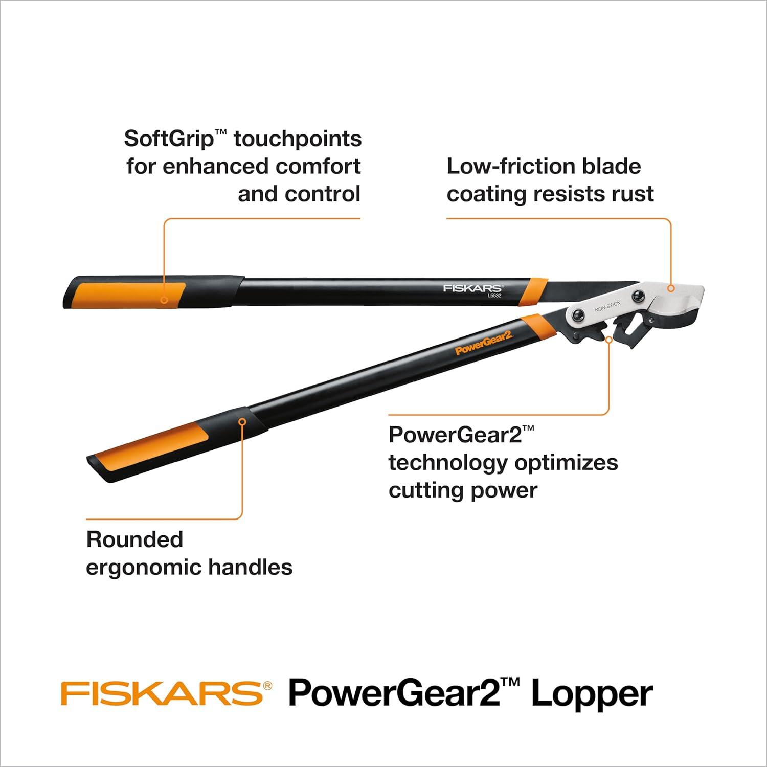 imageFiskars 32Inch Loppers for Tree Trimming Heavy Duty LowFriction Sharp Steel Blade Branch Cutter up to 2Inch Diameter Cut Capacity PowerGear2 Technology that Multiplies Power for Less Effort32 in