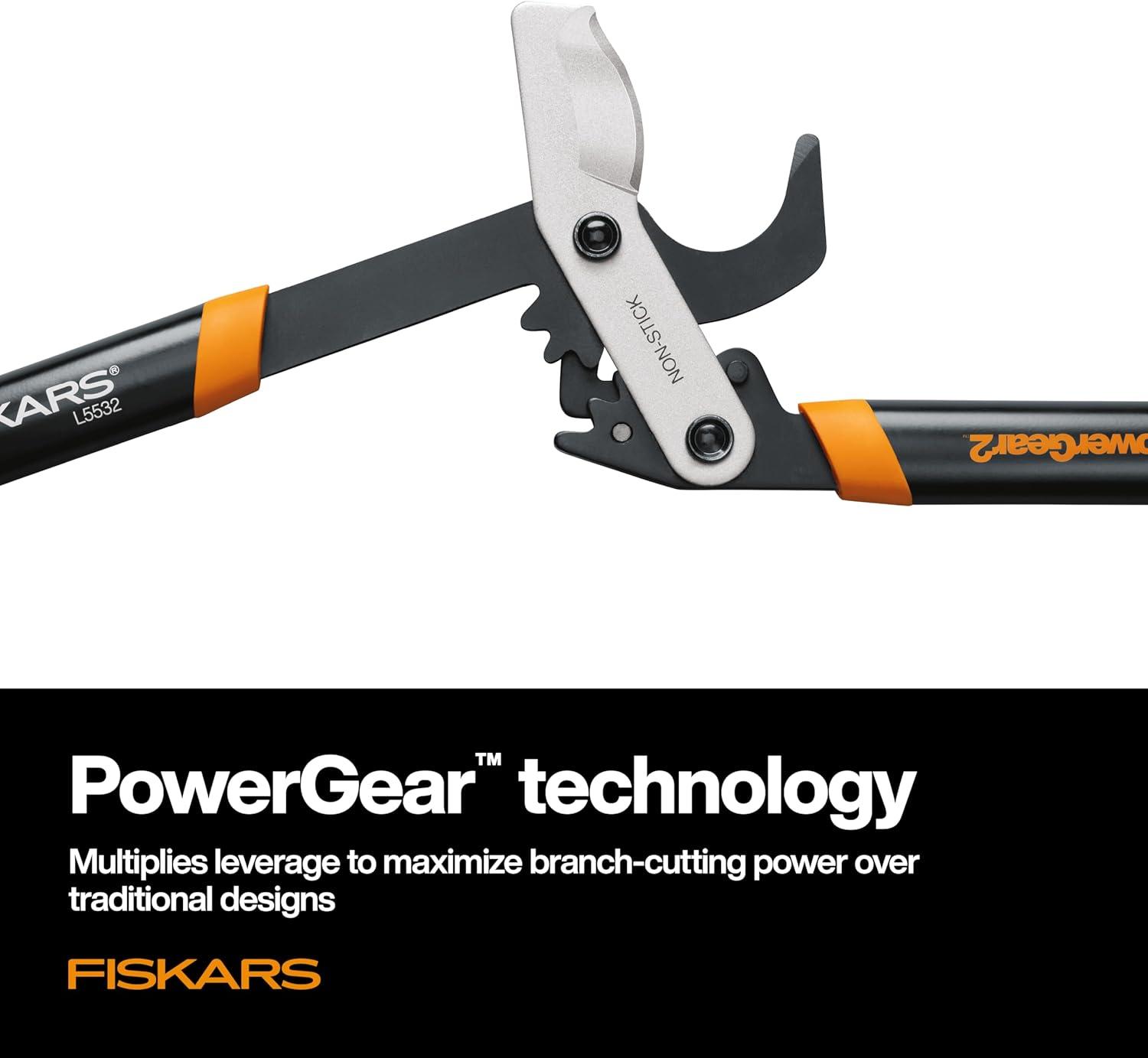 imageFiskars 32Inch Loppers for Tree Trimming Heavy Duty LowFriction Sharp Steel Blade Branch Cutter up to 2Inch Diameter Cut Capacity PowerGear2 Technology that Multiplies Power for Less Effort32 in