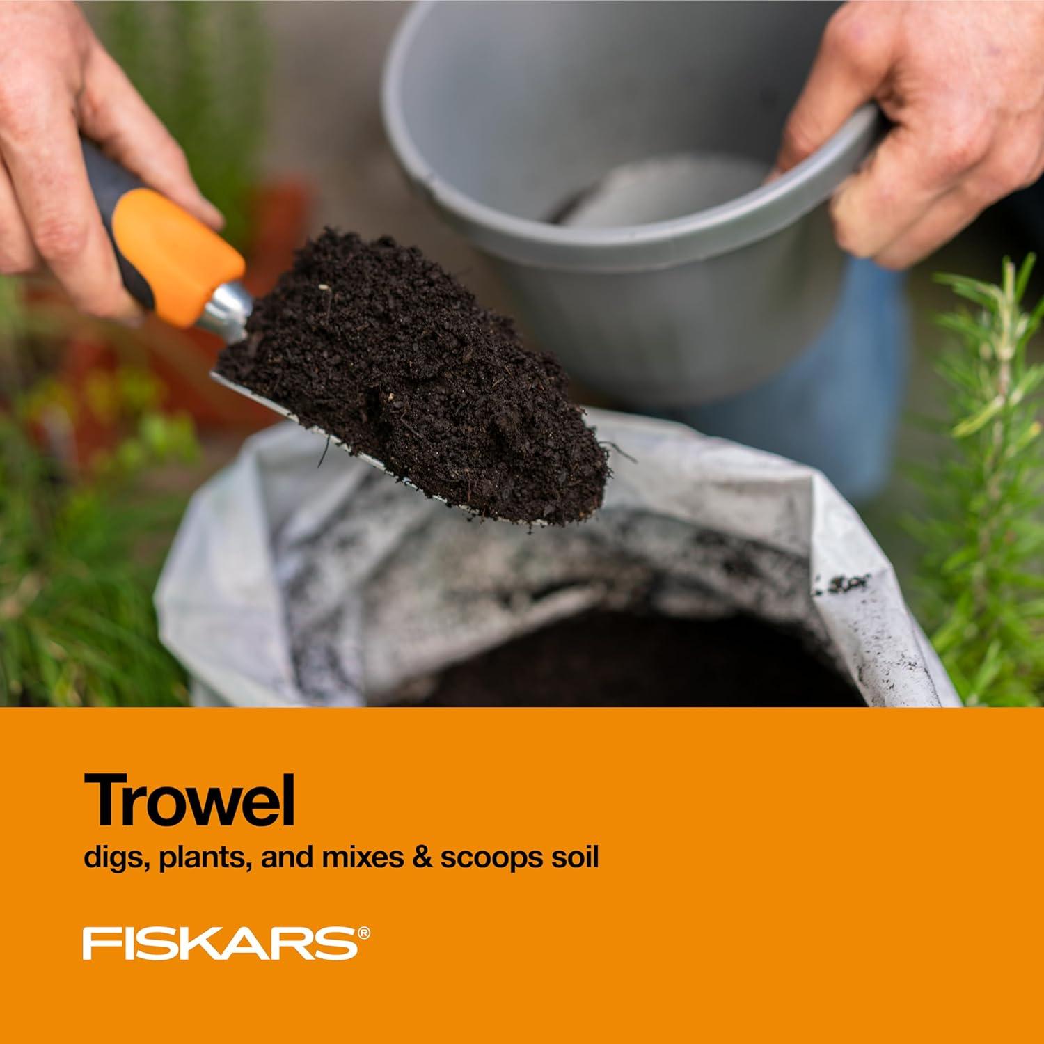 imageFiskars 3in1 Garden Tool Set Includes Trowel Transplanter and Cultivator for Outdoor Gardening Ergonomic Yard Tool KitRecyclable Package