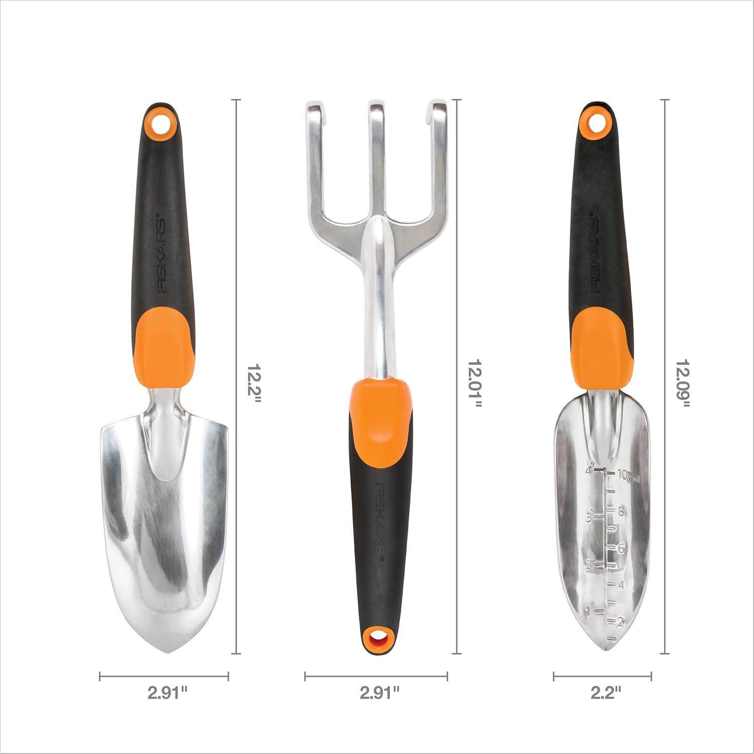 imageFiskars 3in1 Garden Tool Set Includes Trowel Transplanter and Cultivator for Outdoor Gardening Ergonomic Yard Tool KitRecyclable Package