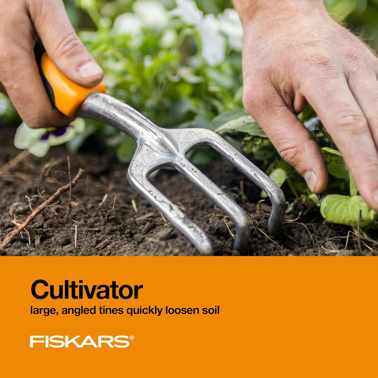 imageFiskars 3in1 Garden Tool Set Includes Trowel Transplanter and Cultivator for Outdoor Gardening Ergonomic Yard Tool KitRecyclable Package