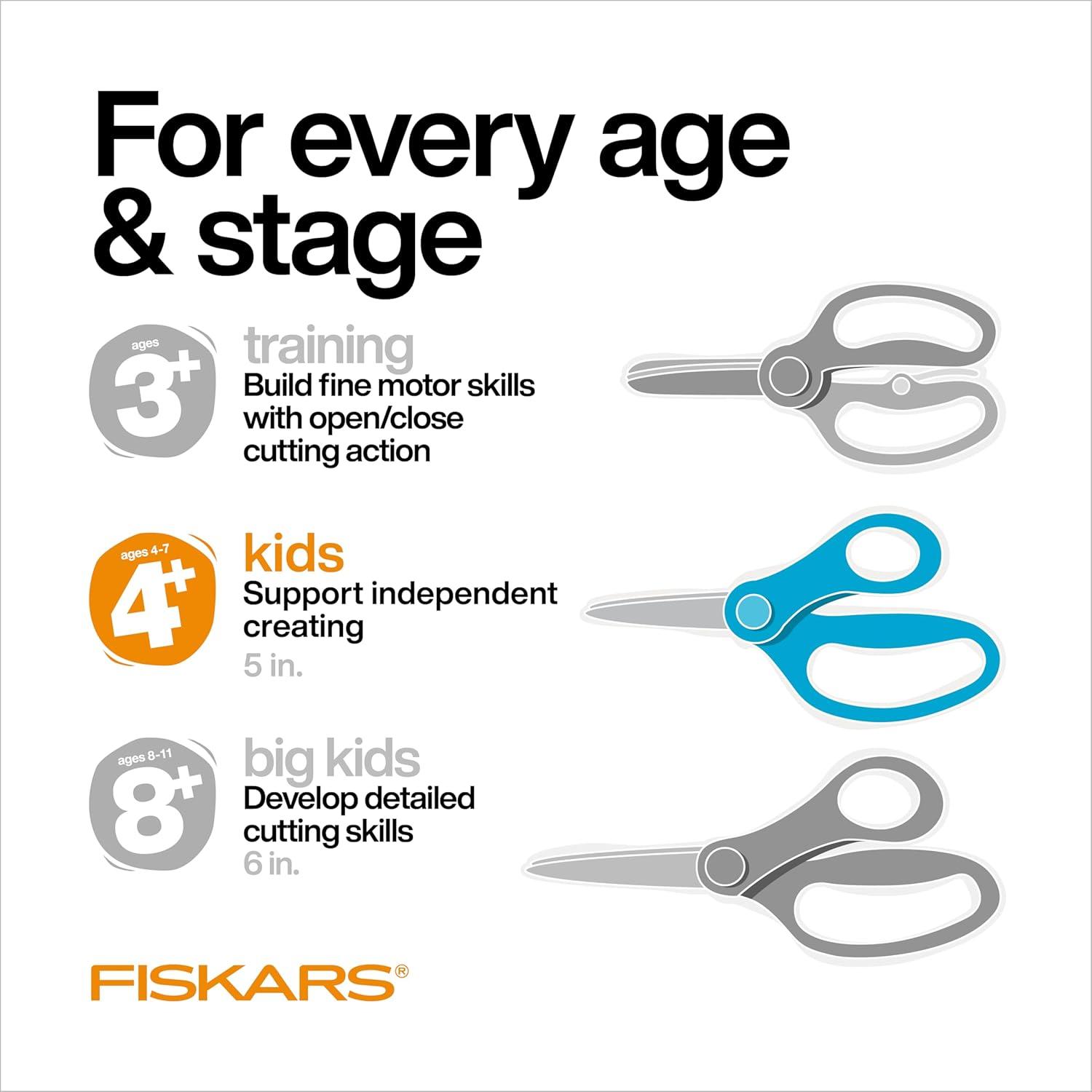 imageFiskars 5quot BluntTip Scissors for Kids Ages 47 For School or Crafting Premium Pink Pack of 1Blue