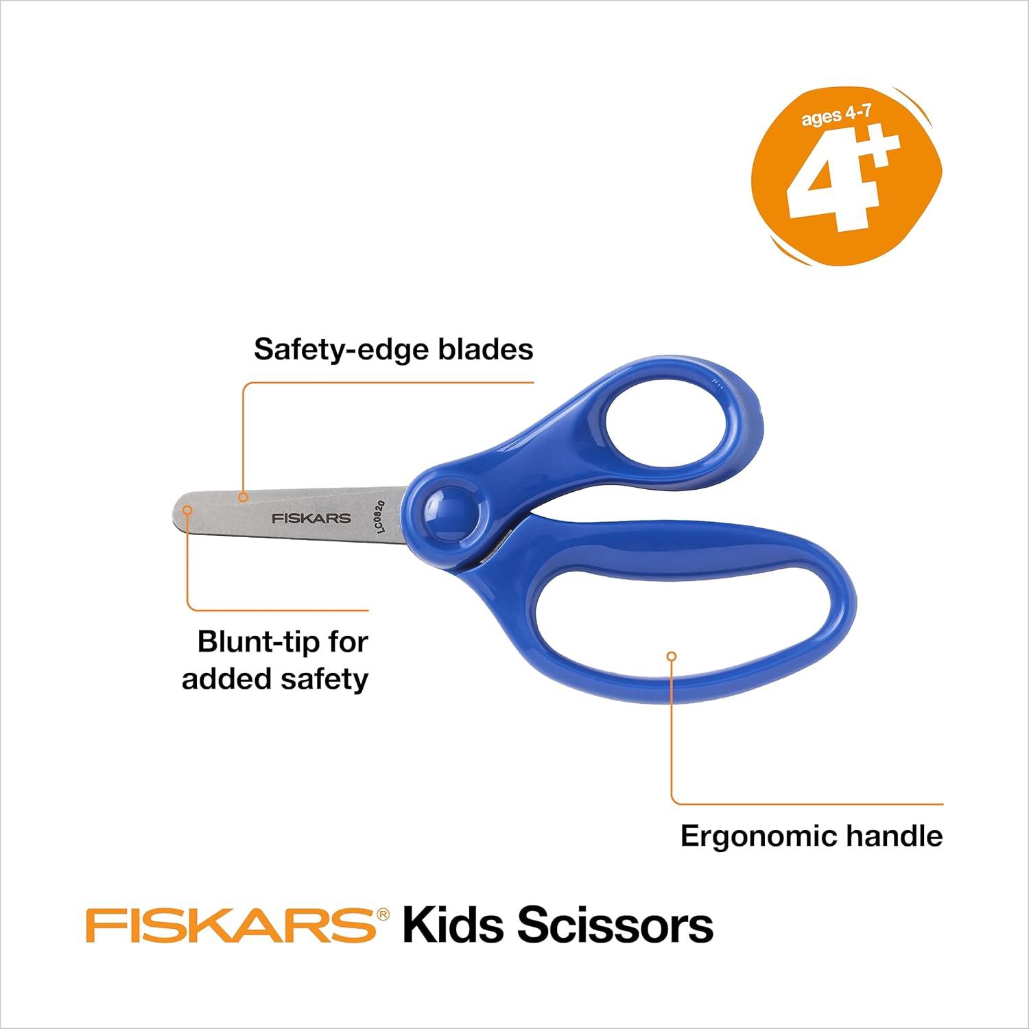 imageFiskars 5quot BluntTip Scissors for Kids Ages 47 For School or Crafting Premium Pink Pack of 1Blue