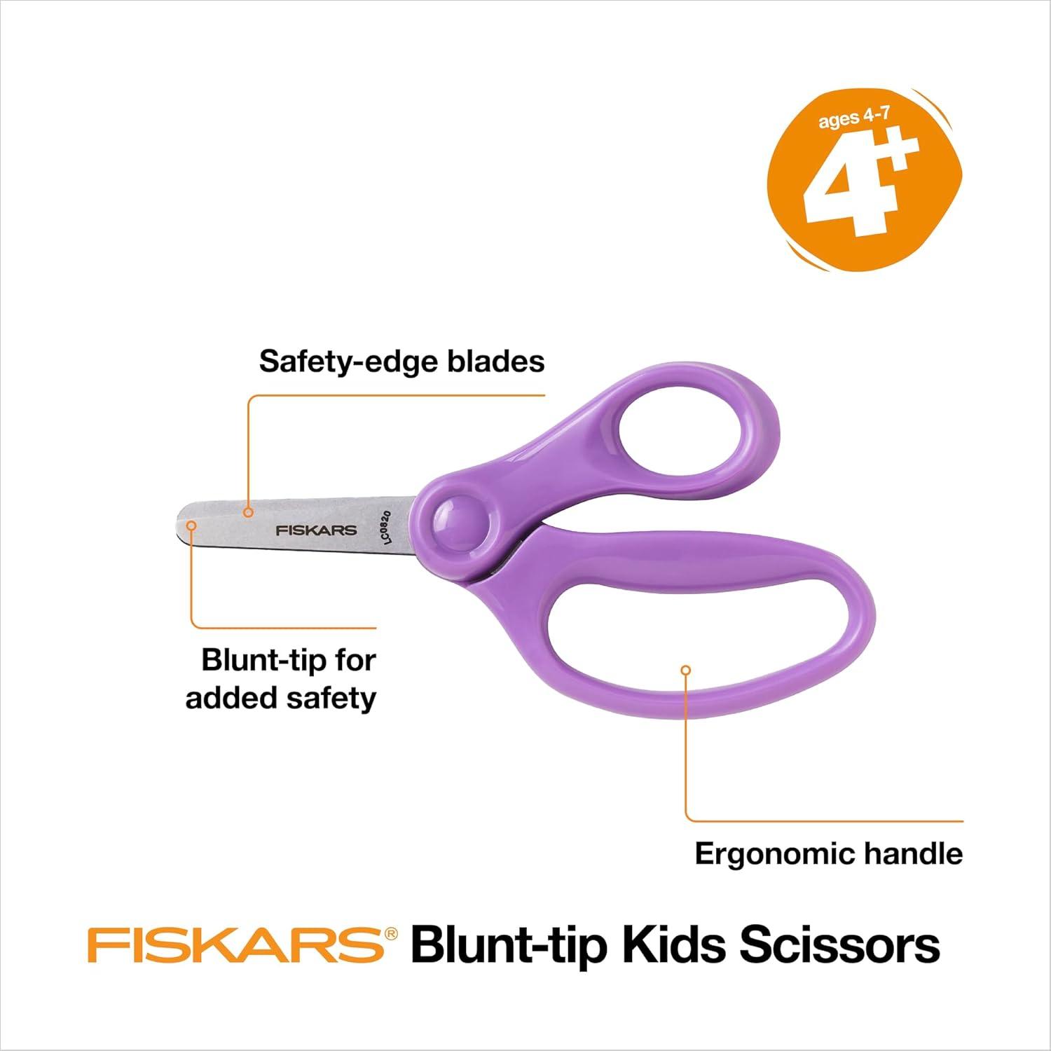 imageFiskars 5quot BluntTip Scissors for Kids Ages 47 For School or Crafting Premium Pink Pack of 1Purple