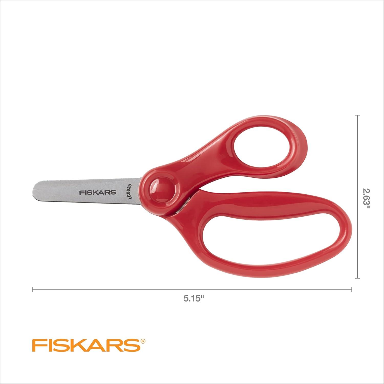 imageFiskars 5quot BluntTip Scissors for Kids Ages 47 For School or Crafting Premium Pink Pack of 1Red