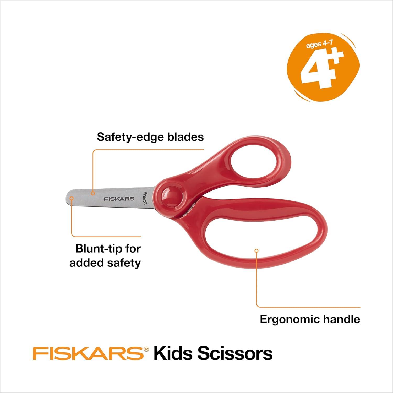 imageFiskars 5quot BluntTip Scissors for Kids Ages 47 For School or Crafting Premium Pink Pack of 1Red