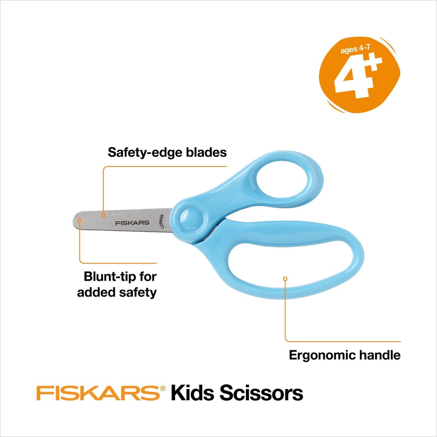 imageFiskars 5quot BluntTip Scissors for Kids Ages 47 For School or Crafting Premium Pink Pack of 1Turquoise