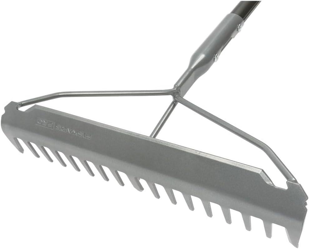 imageFiskars 60quot Pro Garden Rake for Soil with Lightweight Aluminum Handle Heavy Duty Gardening Tool