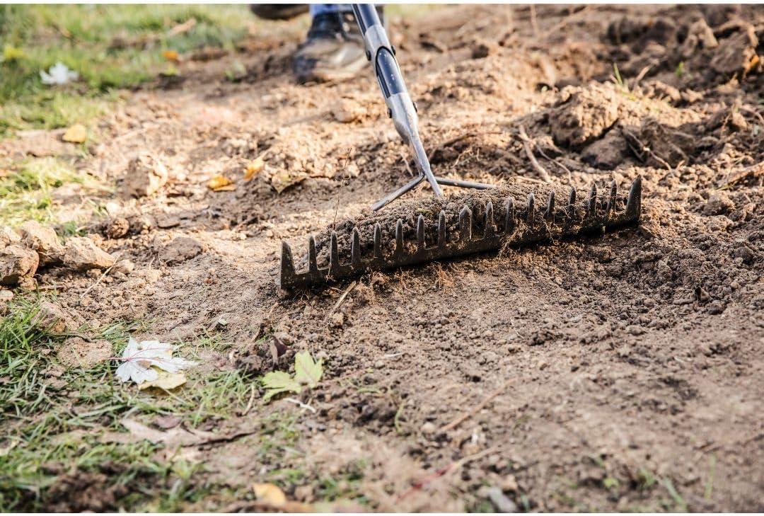 imageFiskars 60quot Pro Garden Rake for Soil with Lightweight Aluminum Handle Heavy Duty Gardening Tool
