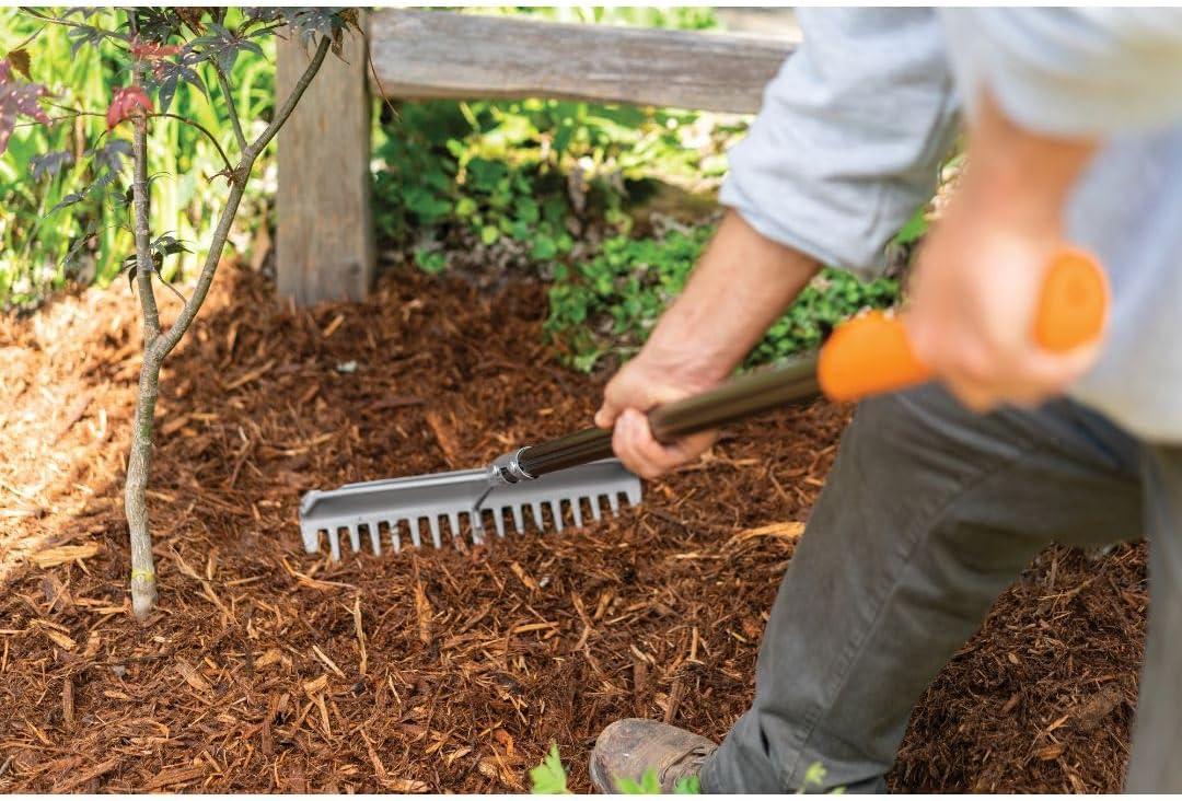 imageFiskars 60quot Pro Garden Rake for Soil with Lightweight Aluminum Handle Heavy Duty Gardening Tool
