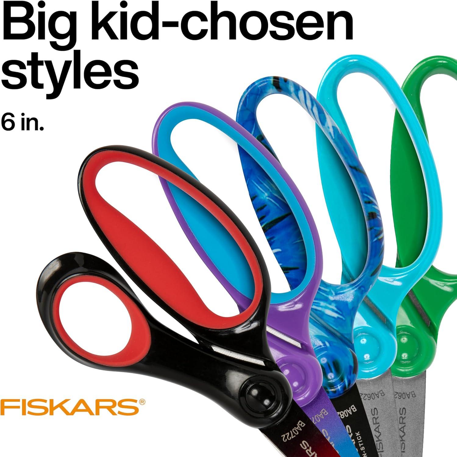 imageFiskars 6quot Big Kids Scissors for Kids Ages 811 Scissors for School or Crafting Back to School Supplies TurquoiseAssorted Colors