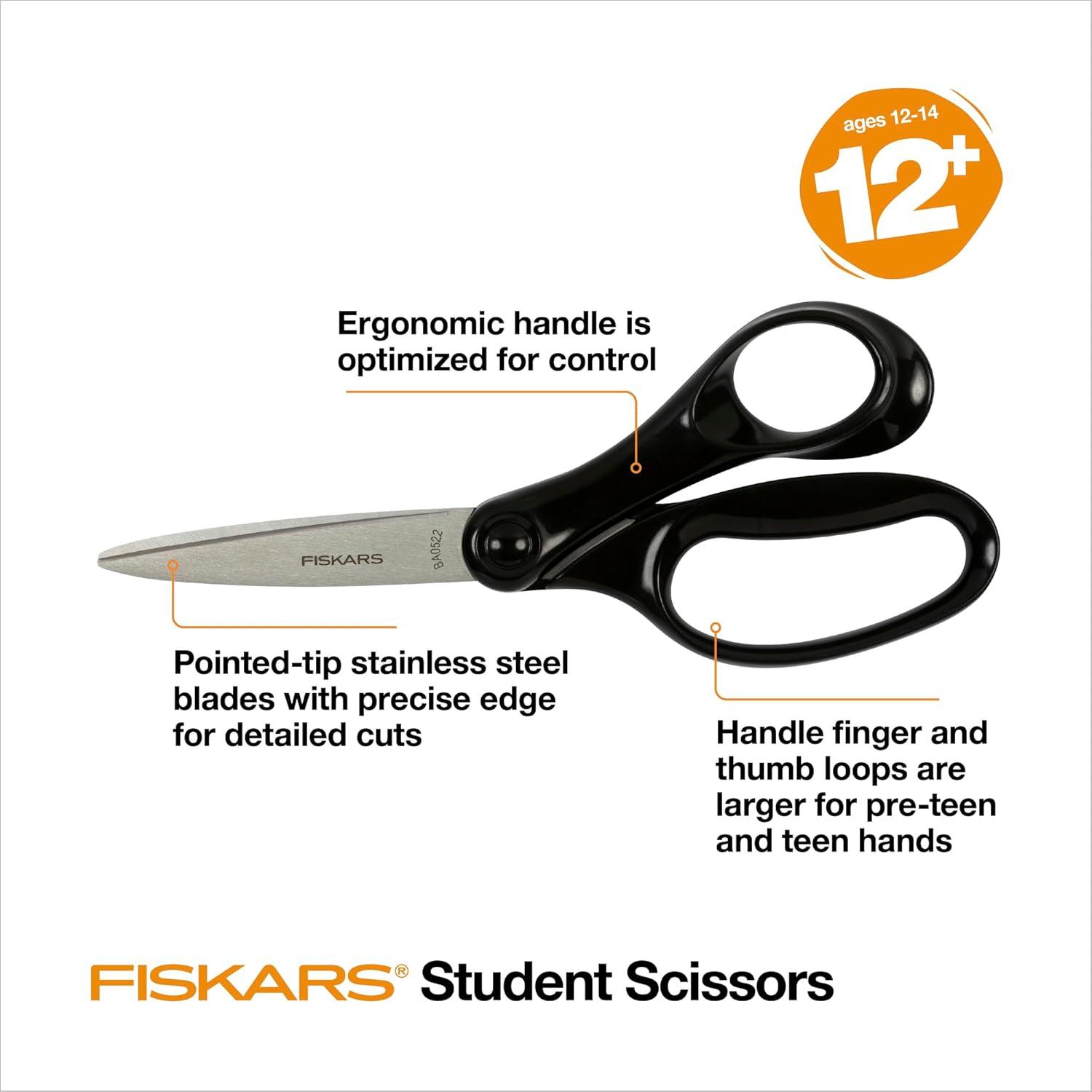 imageFiskars 7quot Student Scissors for Kids Ages 1214 Scissors for School or Crafting Back to School Supplies BlueBlack