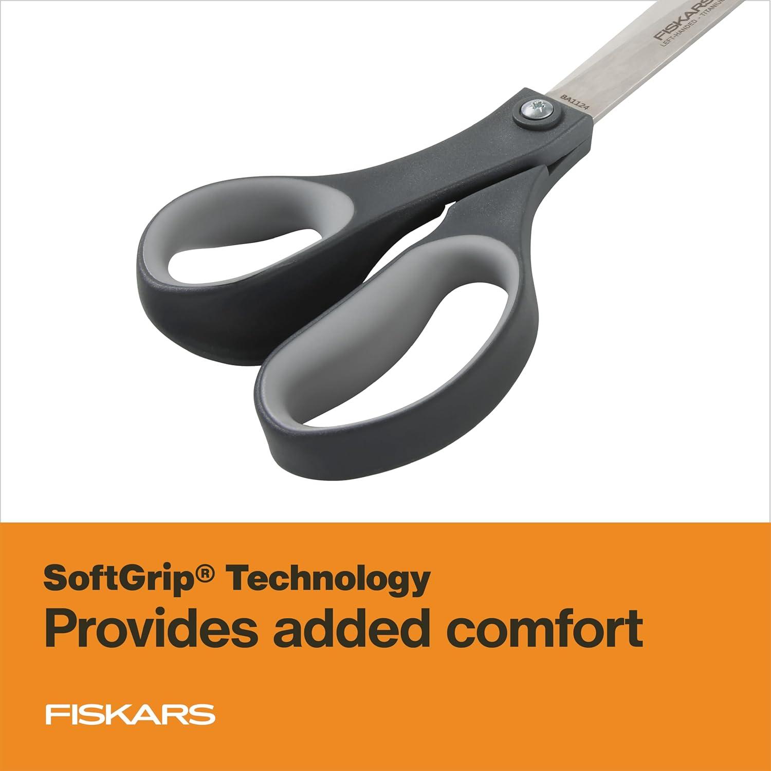 imageFiskars 8 LeftHanded Titanium Scissors SoftGrip Handle for Comfort Durable Stainless Steel Blades for Home and Office UseLeft Handed Titanium  SoftGrip