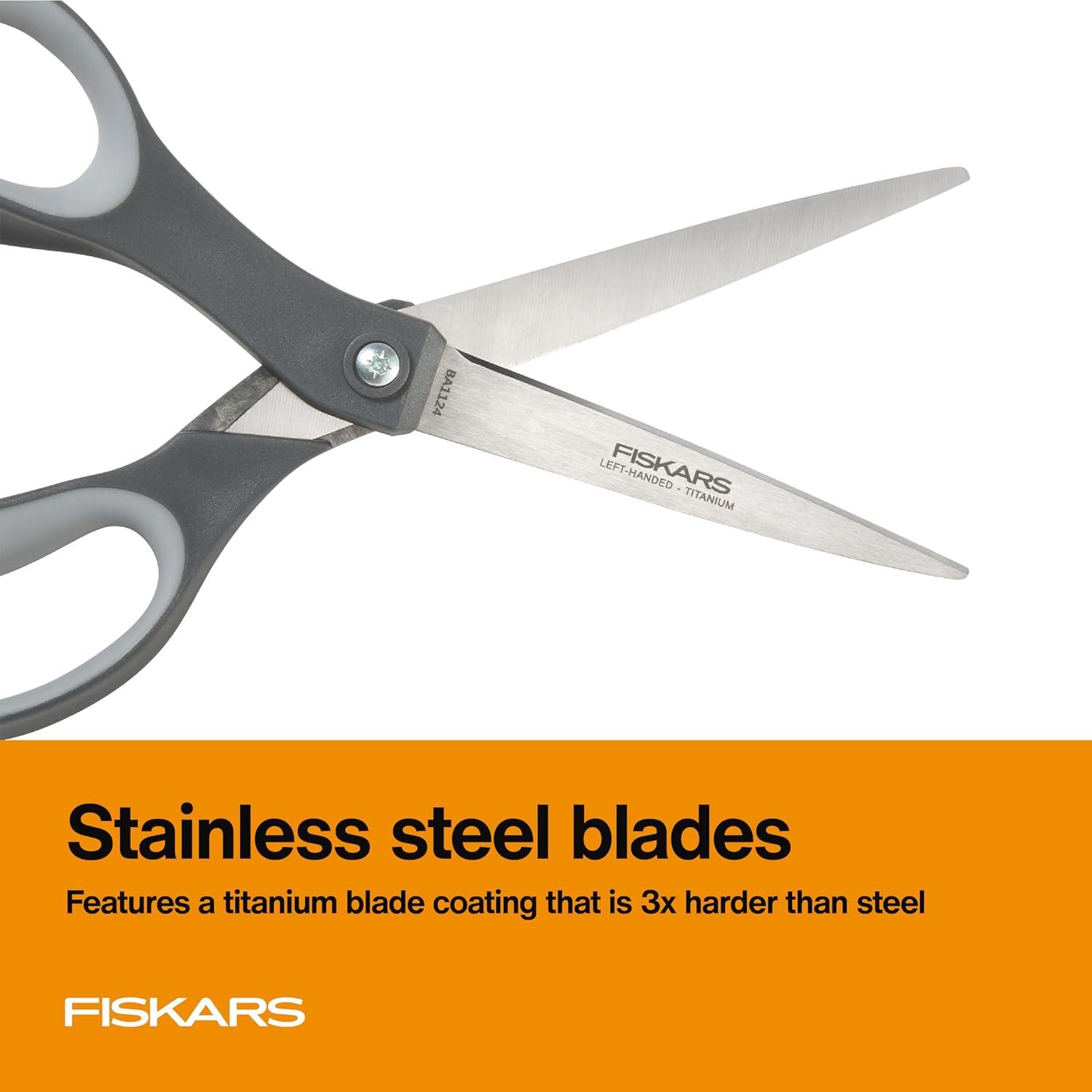 imageFiskars 8 LeftHanded Titanium Scissors SoftGrip Handle for Comfort Durable Stainless Steel Blades for Home and Office UseLeft Handed Titanium  SoftGrip