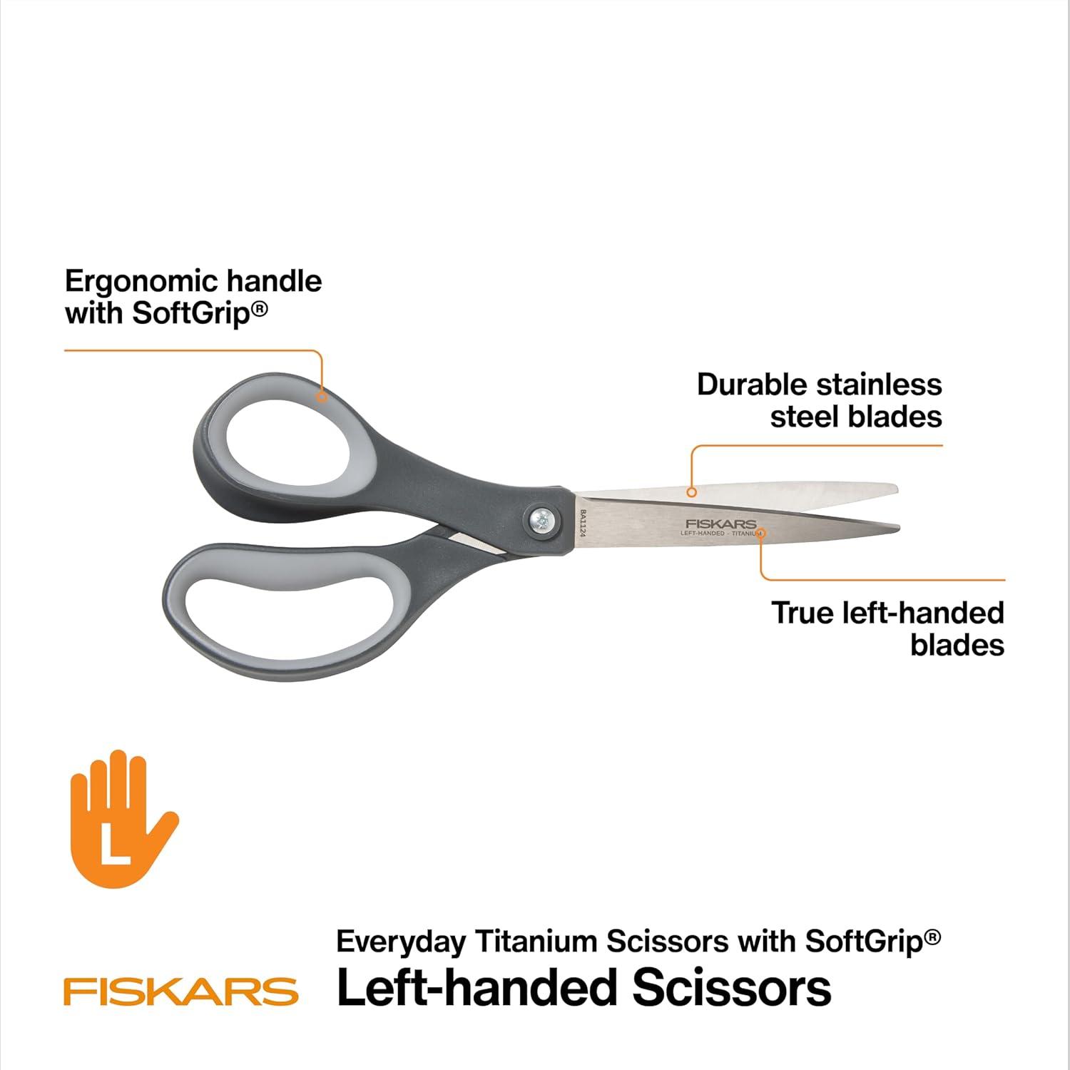 imageFiskars 8 LeftHanded Titanium Scissors SoftGrip Handle for Comfort Durable Stainless Steel Blades for Home and Office UseLeft Handed Titanium  SoftGrip