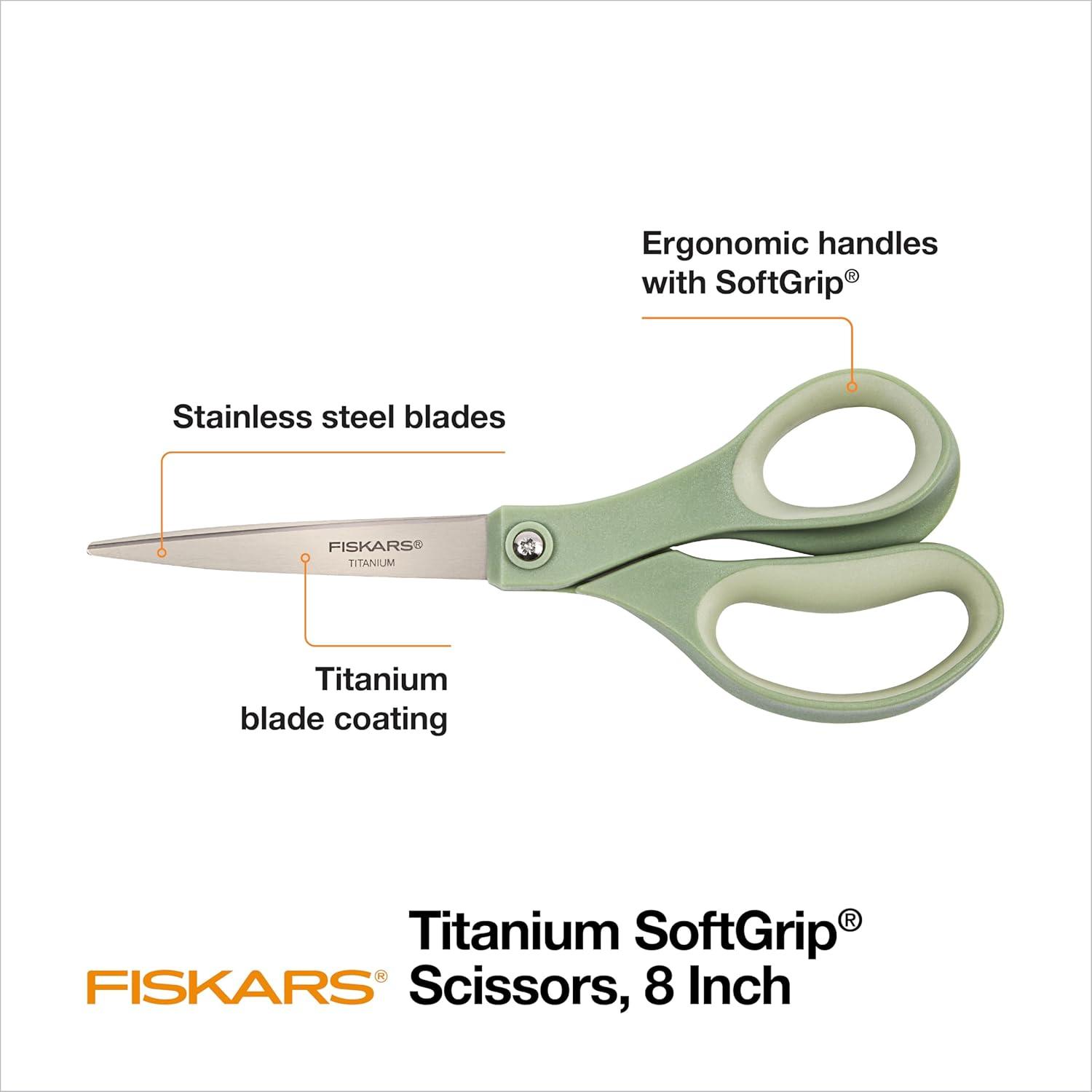 imageFiskars 8 LeftHanded Titanium Scissors SoftGrip Handle for Comfort Durable Stainless Steel Blades for Home and Office UseMulticolor  SoftGrip
