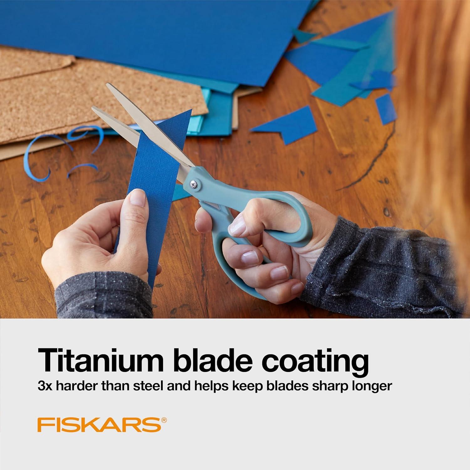 imageFiskars 8 LeftHanded Titanium Scissors SoftGrip Handle for Comfort Durable Stainless Steel Blades for Home and Office UseMulticolor  SoftGrip