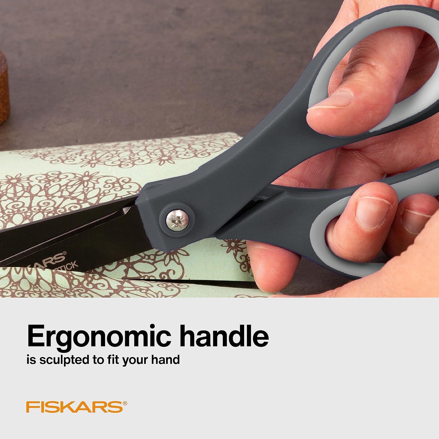 imageFiskars 8 LeftHanded Titanium Scissors SoftGrip Handle for Comfort Durable Stainless Steel Blades for Home and Office UseNonStick Titanium  SoftGrip