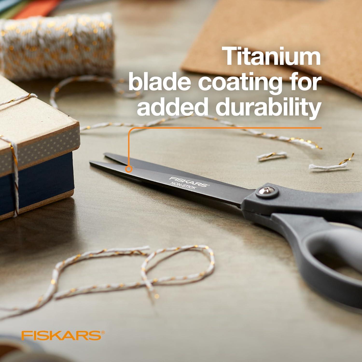 imageFiskars 8 LeftHanded Titanium Scissors SoftGrip Handle for Comfort Durable Stainless Steel Blades for Home and Office UseNonStick Titanium  SoftGrip