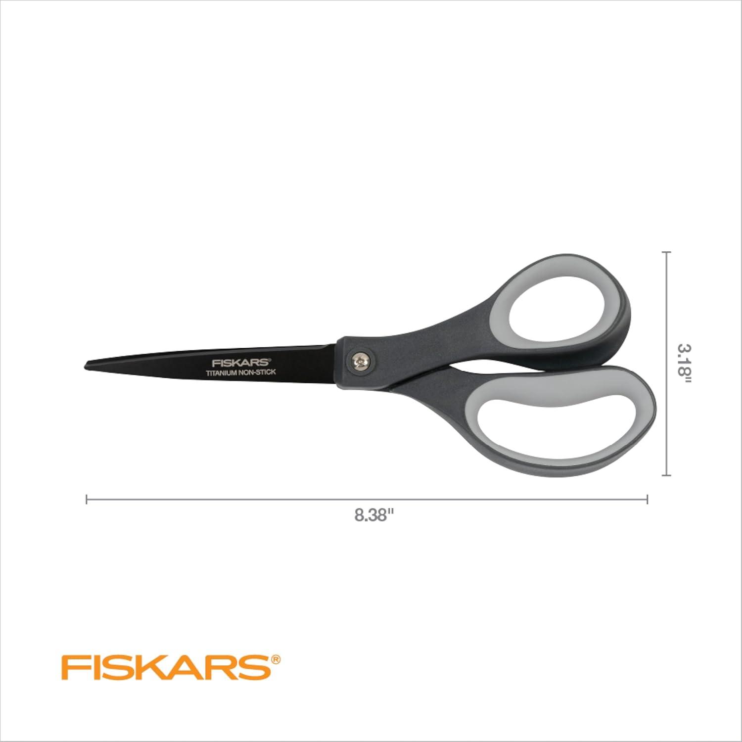 imageFiskars 8 LeftHanded Titanium Scissors SoftGrip Handle for Comfort Durable Stainless Steel Blades for Home and Office UseNonStick Titanium  SoftGrip