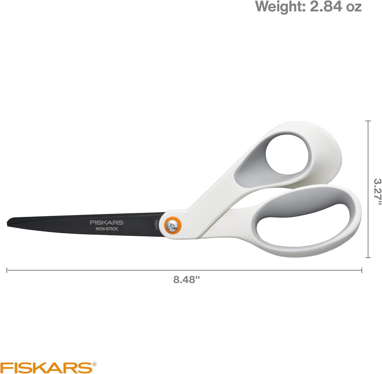 imageFiskars 8 LeftHanded Titanium Scissors SoftGrip Handle for Comfort Durable Stainless Steel Blades for Home and Office UseNonStick Titanium  White  Orange