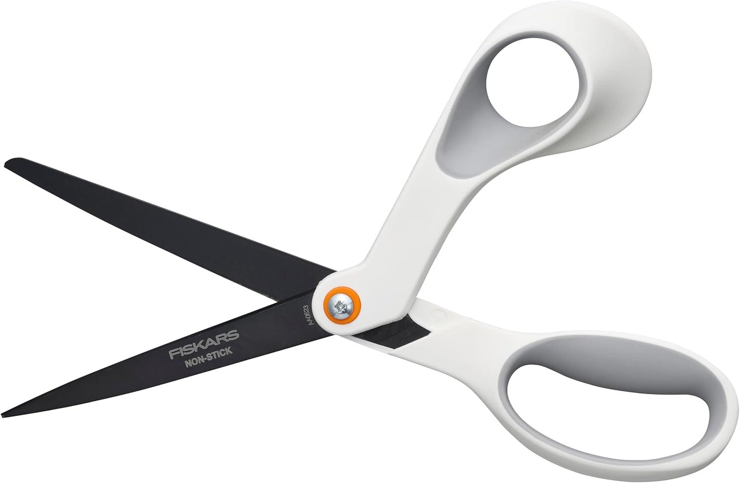 imageFiskars 8 LeftHanded Titanium Scissors SoftGrip Handle for Comfort Durable Stainless Steel Blades for Home and Office UseNonStick Titanium  White  Orange