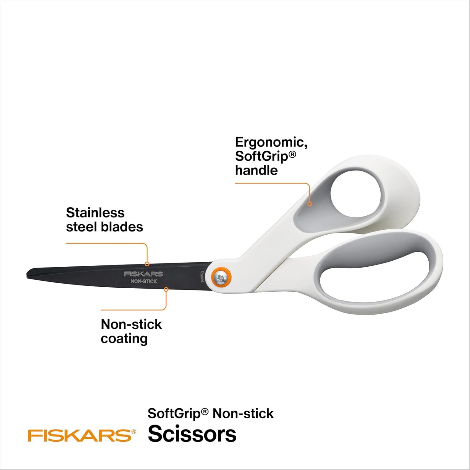 imageFiskars 8 LeftHanded Titanium Scissors SoftGrip Handle for Comfort Durable Stainless Steel Blades for Home and Office UseNonStick Titanium  White  Orange