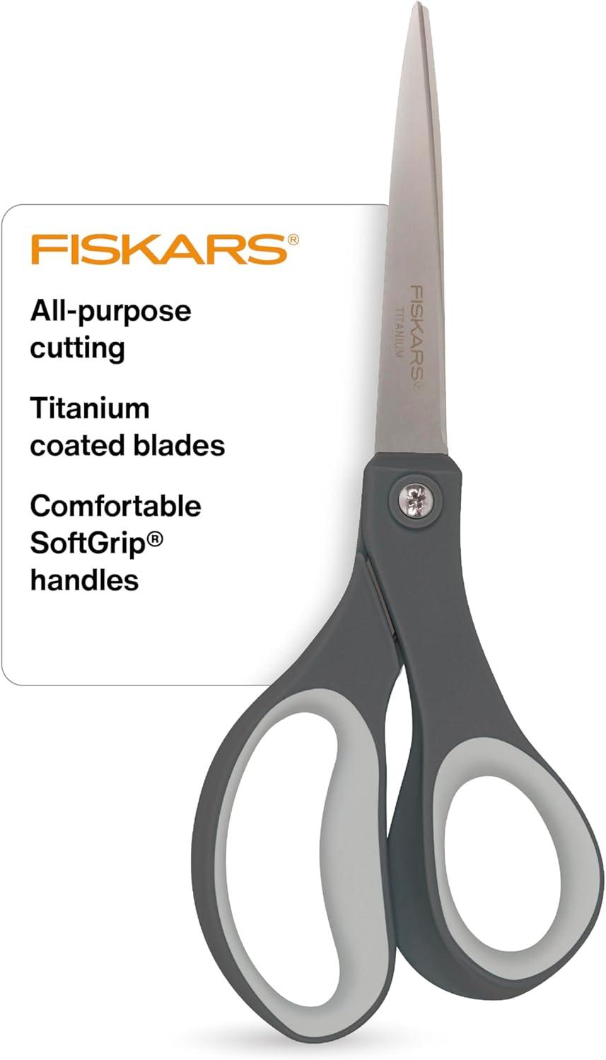 imageFiskars 8 LeftHanded Titanium Scissors SoftGrip Handle for Comfort Durable Stainless Steel Blades for Home and Office UseTitanium  SoftGrip
