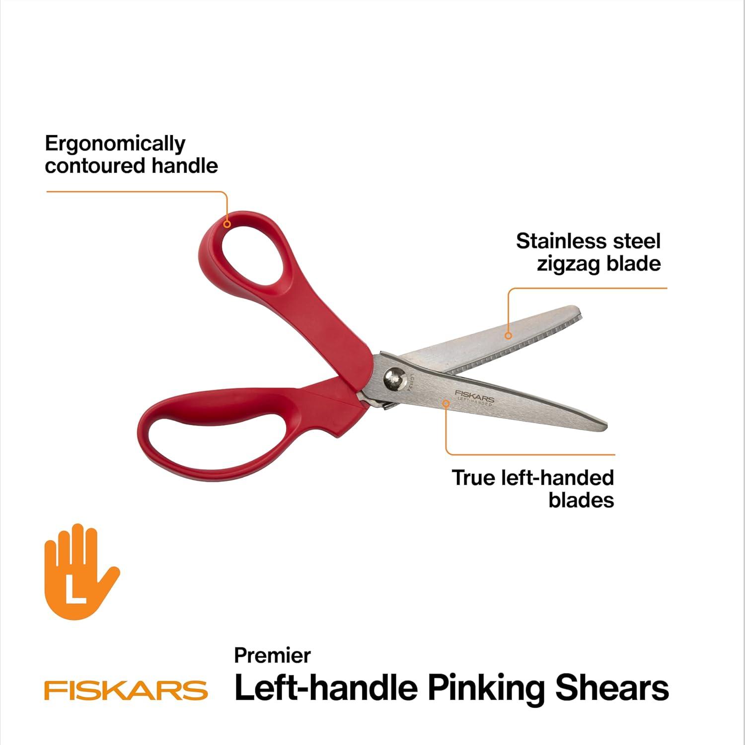 imageFiskars 8 Premier LeftHanded Pinking Shears Precision Stainless Steel Blades for Zigzag Cutting Ergonomic Handle for ComfortLeft Handed