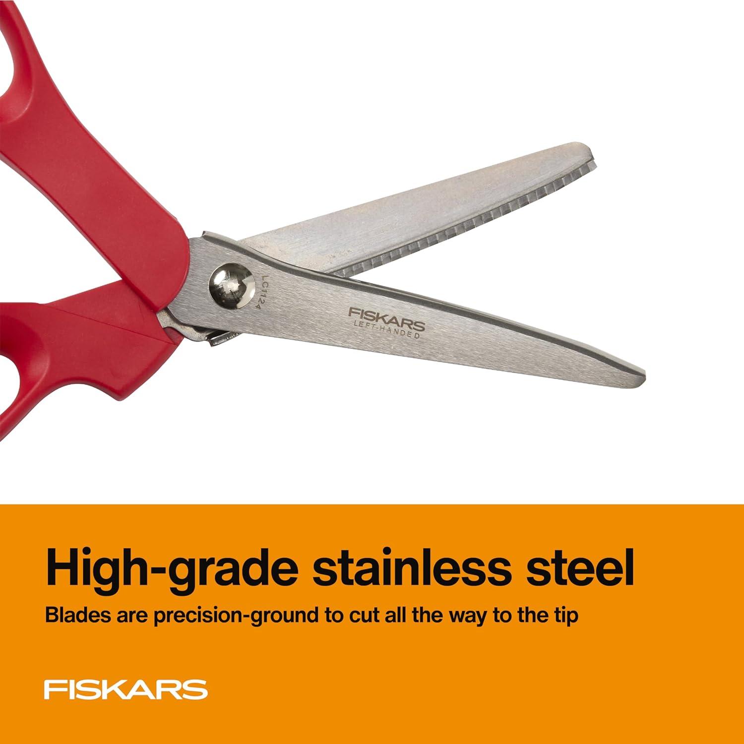imageFiskars 8 Premier LeftHanded Pinking Shears Precision Stainless Steel Blades for Zigzag Cutting Ergonomic Handle for ComfortLeft Handed