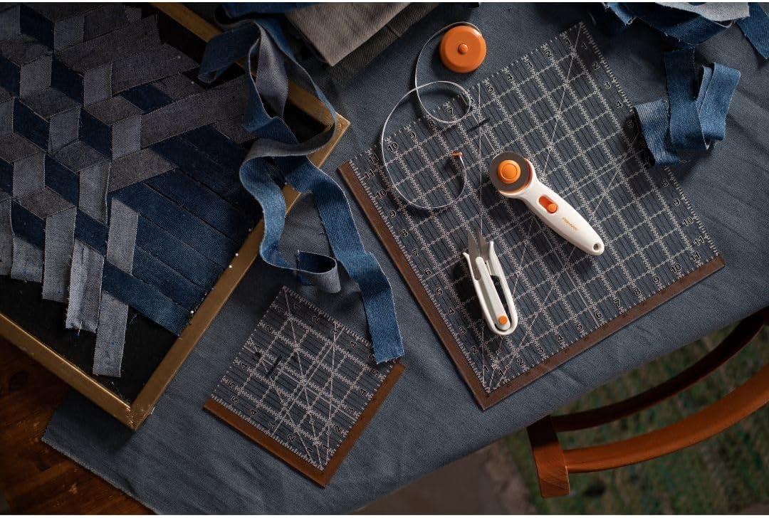 imageFiskars Crafts Essentials 5Piece Set  45mm Blade Rotary Cutter for Fabric Self Healing Cutting Mat and Sewing Ruler  Craft Supplies  WhiteGray