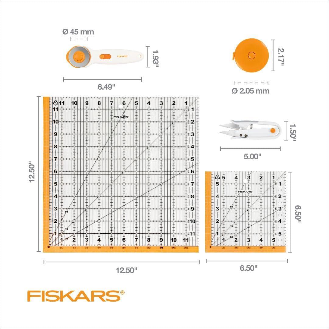 imageFiskars Crafts Essentials 5Piece Set  45mm Blade Rotary Cutter for Fabric Self Healing Cutting Mat and Sewing Ruler  Craft Supplies  WhiteGray