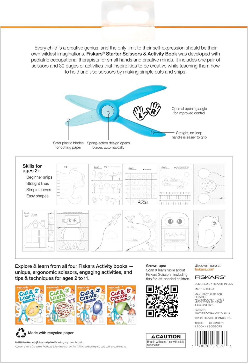 imageFiskars Cut ampamp Learn Kids Activity Book and Training Scissors  Gifts for Kids  Ages 3Ages 2