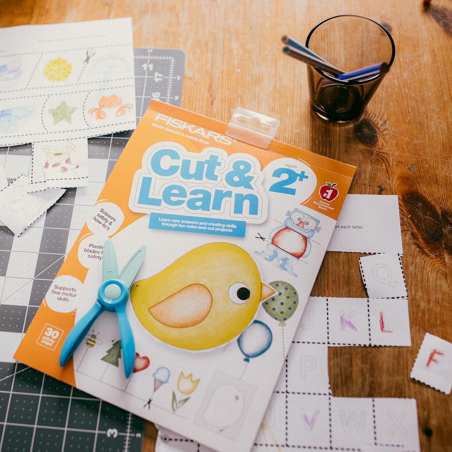 imageFiskars Cut ampamp Learn Kids Activity Book and Training Scissors  Gifts for Kids  Ages 3Ages 2