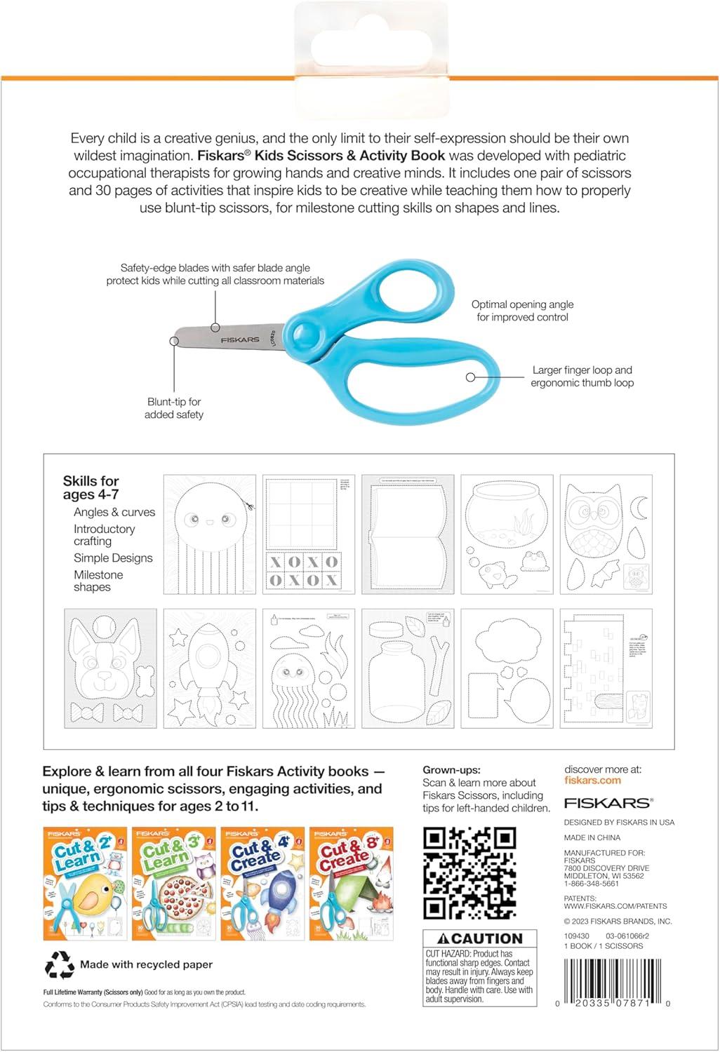 imageFiskars Cut ampamp Learn Kids Activity Book and Training Scissors  Gifts for Kids  Ages 3Ages 4