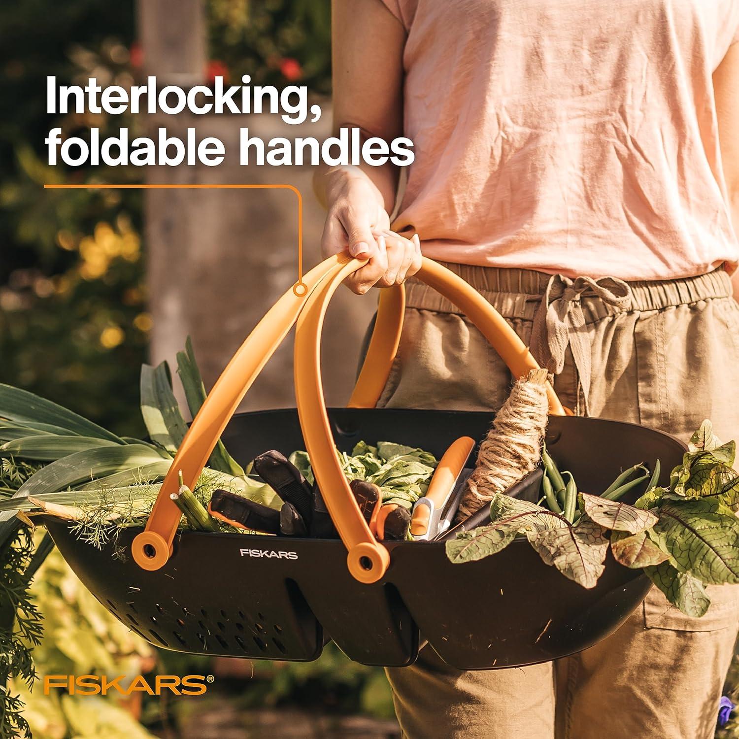 imageFiskars Garden Harvest Basket  Container for Gardening and Harvesting with Tool Caddy  Harvesting Basket Doubles as a Colander for Vegetables and Fruits  Garden AccessoriesHarvest Basket