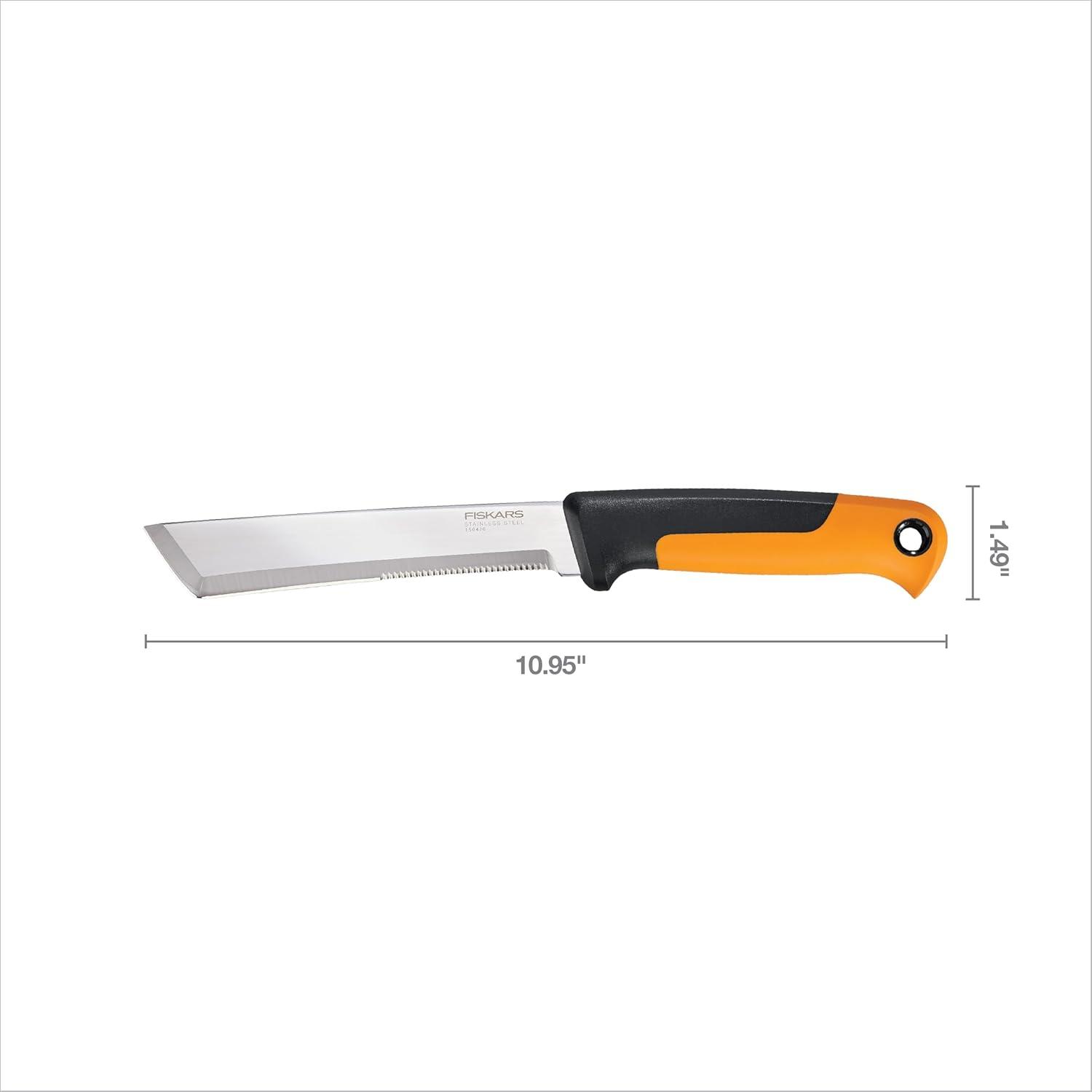 imageFiskars Harvesting Knife with Serrated Edge Gardening Hand Tool with Flat Tip Blade and Sheath Perfect for Thick Stalks and Stems6