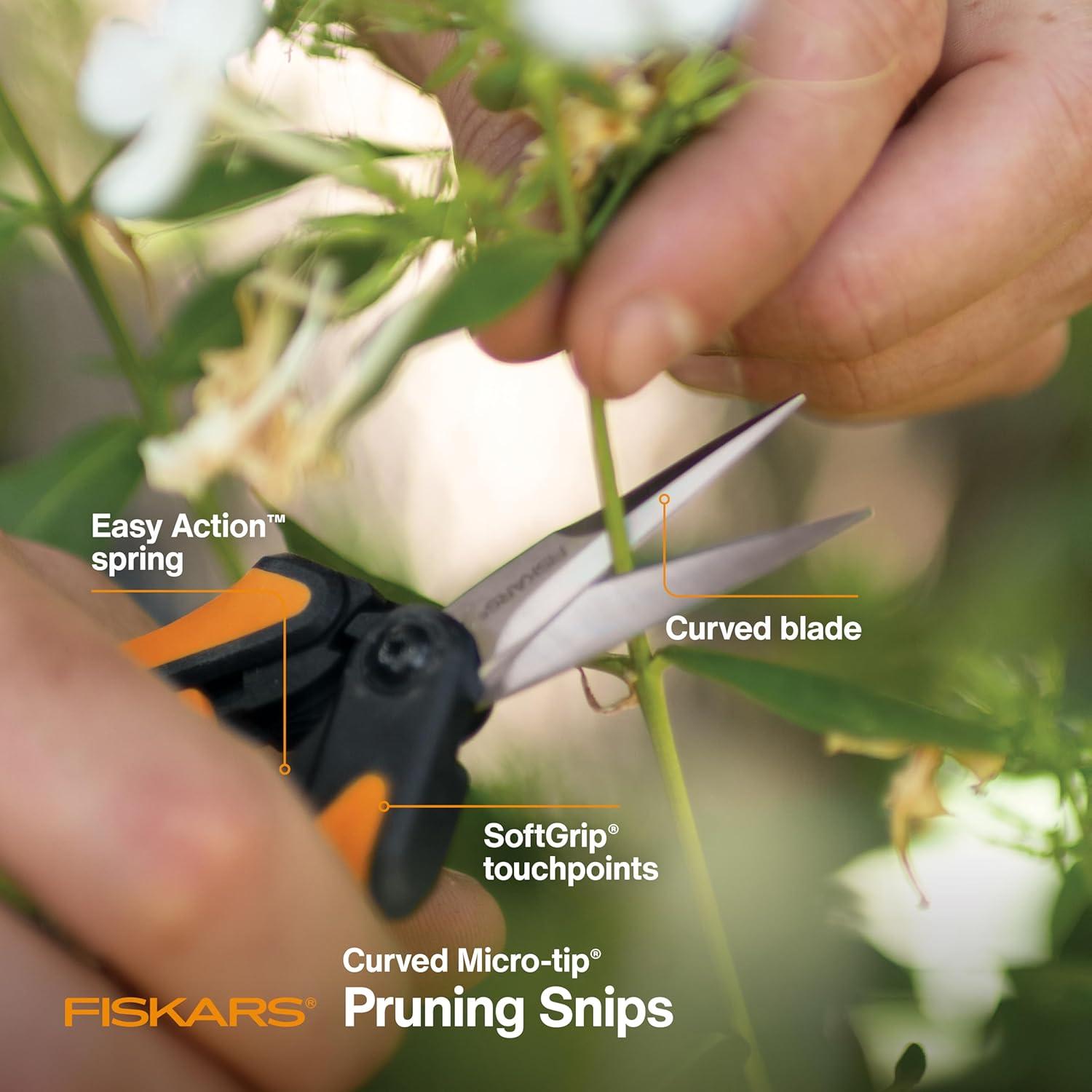 imageFiskars MicroTip Rose Pruning Shears 6quot Garden Shears NonStick Coated Stainless Steel Blade Gardening Scissors with SoftGrip HandlePruning Snips Curved
