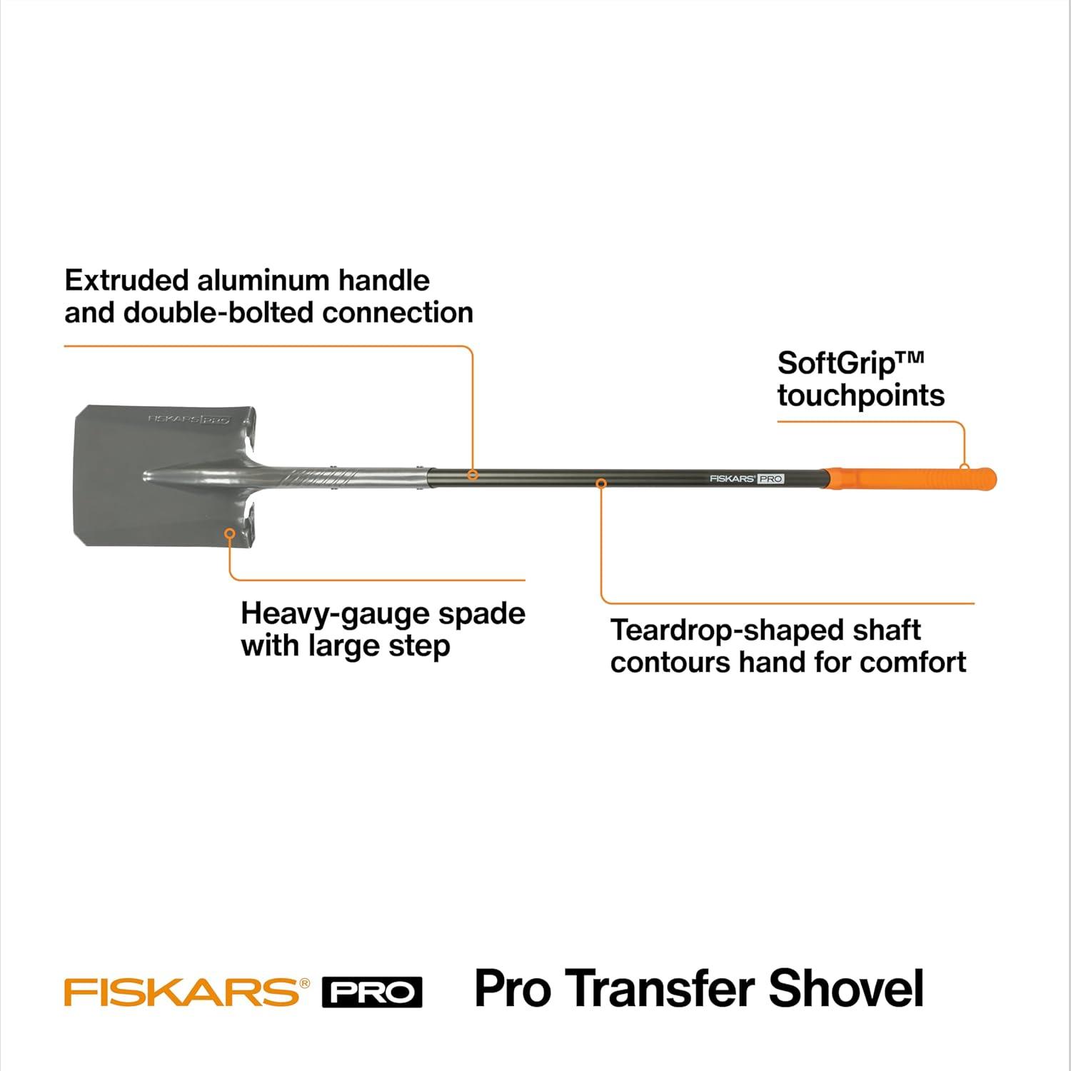 imageFiskars PRO Transfer Shovel 42 Inch HeavyDuty Aluminum Shovel with DHandle for Maximum Leverage Ideal for Moving Gravel Soil and Garden DebrisTransfer Shovel  58 in