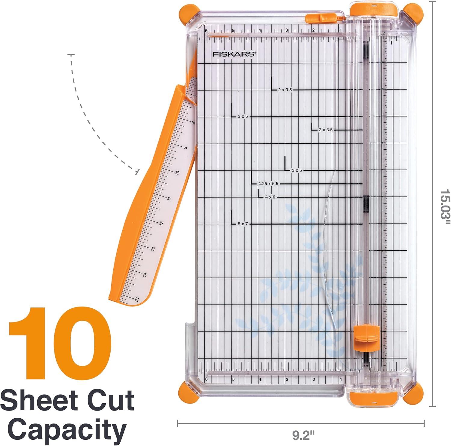 imageFiskars Precision Paper Trimmer Easy Safe and Accurate for Crafts Gifts Cards Photos Always Cuts Straight SwingOut Arm Extends Measurements Lightweight and Portable Sharp Paper Cutter